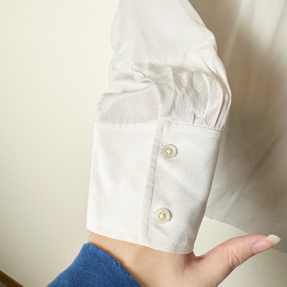 New Without Tags Everlane The Clean Silk Boatneck Blouse Top Grey White 10 - Picture 8 of 12